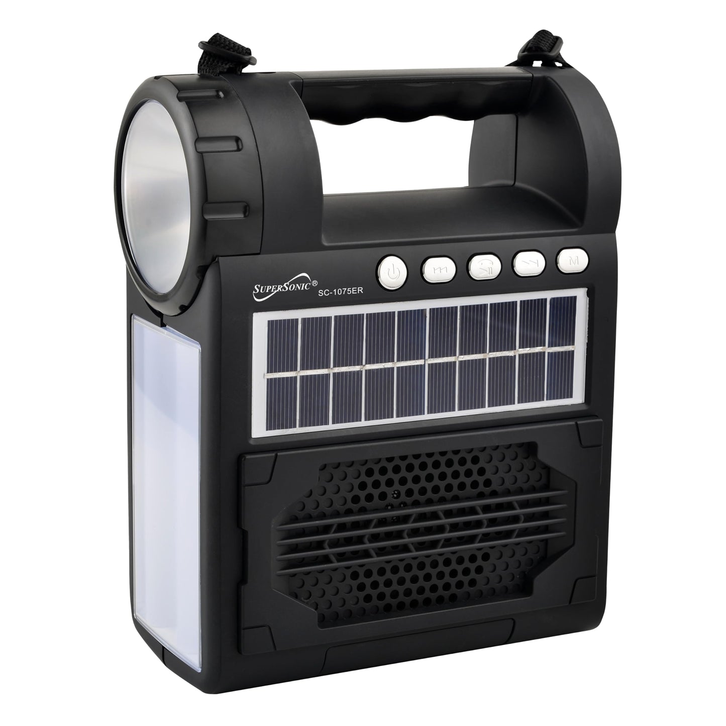 Supersonic SC-1075ER Solar Power Bluetooth Speaker with FM Radio Flashlight & Lantern 360° Antenna Flashlight Lantern USB/SD/3.5mm AUX Input Rechargeable Battery and Solar Panel