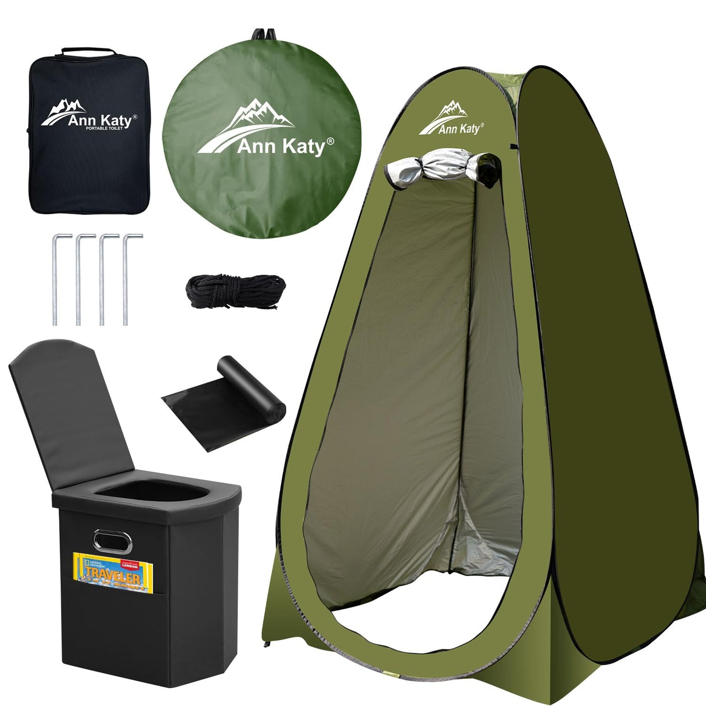 Ann Katy Portable Toilet with Pop Up Privacy TentXL Large Portable Toilet for Adults Outdoor Camping Shower Tents Changing Room Emergency Folding Toilet Tent Kit with Carry Bag for Camping/Hinking…