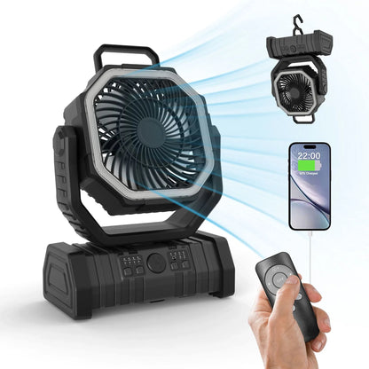 Outdoor Camping Fan with Power Bank and LED Light