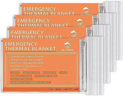QIO CHUANG Emergency Mylar Thermal Blankets -Space Blanket Survival kit Camping Blanket (4-Pack). Perfect for Outdoors Hiking Survival Bug Out Bag ，Marathons or First Aid 1