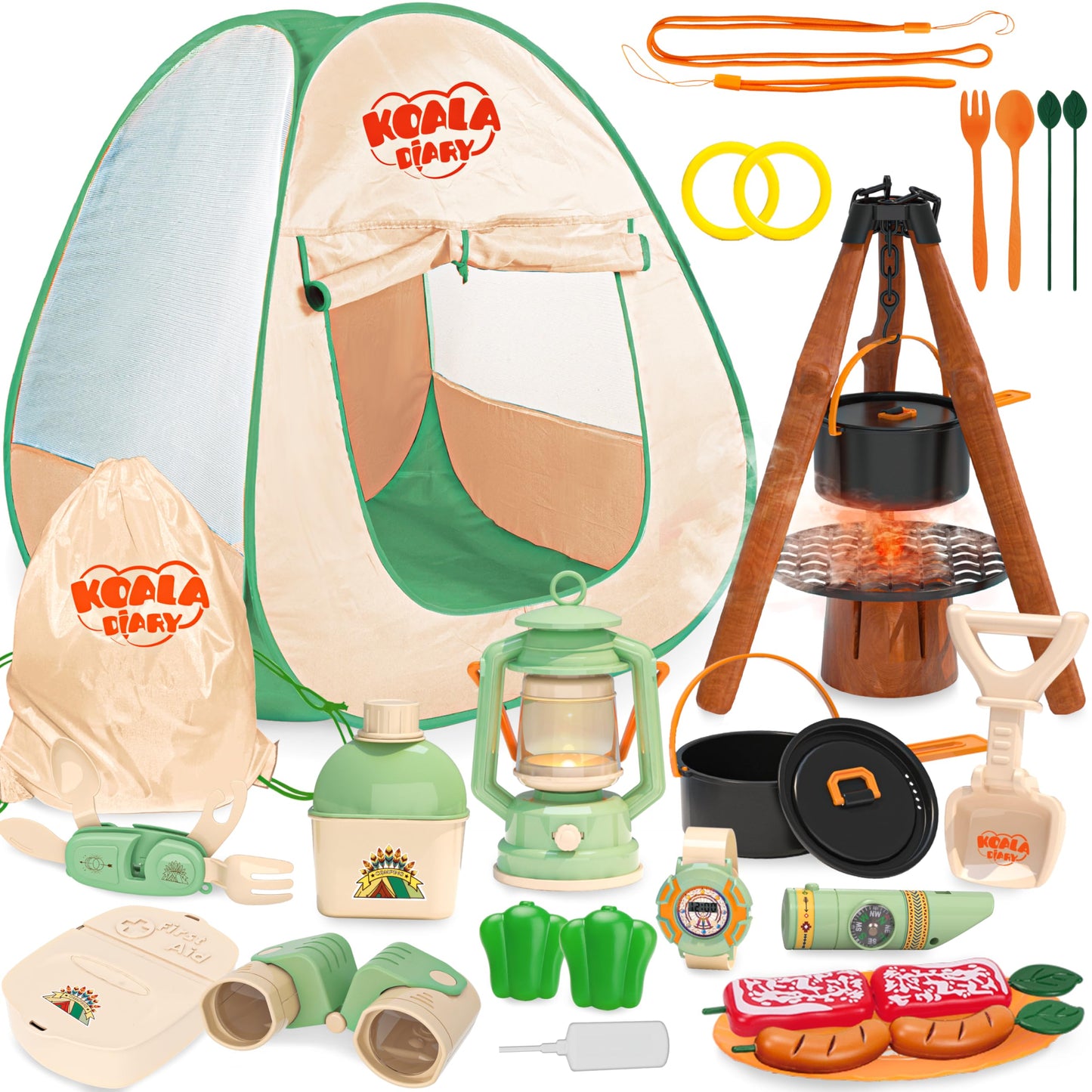 Kids Camping Set SMILESSKIDDO 41 PCS Pretend Camping Set for Kids 3-5 with Pop Up Tent - Indoor and Outdoor Play Camping Toys for Toddlers