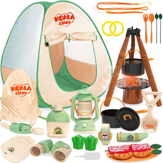 Kids Camping Set SMILESSKIDDO 41 PCS Pretend Camping Set for Kids 3-5 with Pop Up Tent - Indoor and Outdoor Play Camping Toys for Toddlers